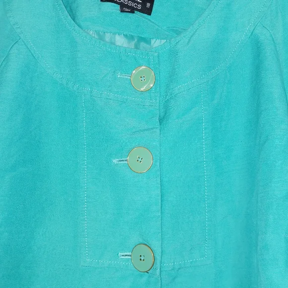 LEVINE CLASSIC 2 Piece Teal 3/4 Sleeve Collarless Button Skirt Suit Womes 20W/30 - Picture 4 of 16